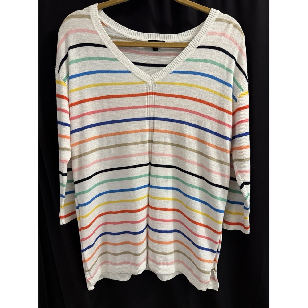 Women's Talbot 3/4 Sleeves 100% Cotton Lightweight V Neck Multicolored Stripes